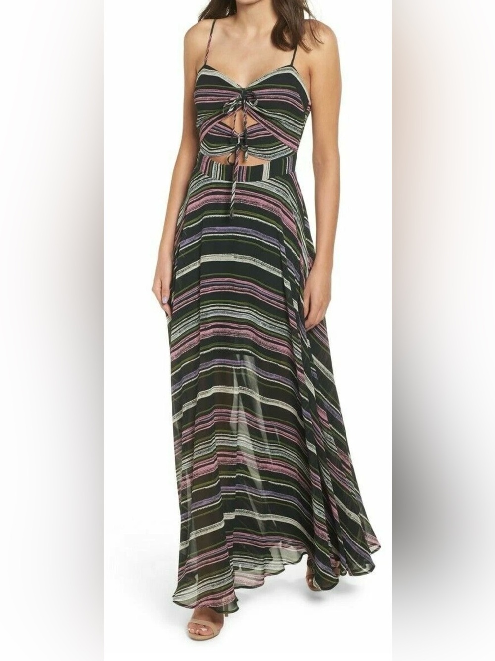 WAYF Women’s Chelsea Tie Front Maxi Dress Flowy Vacation Resort Wear Size XS